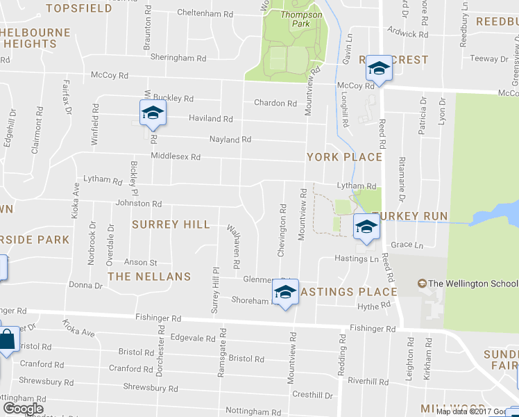 map of restaurants, bars, coffee shops, grocery stores, and more near 3891 Bramford Road in Columbus