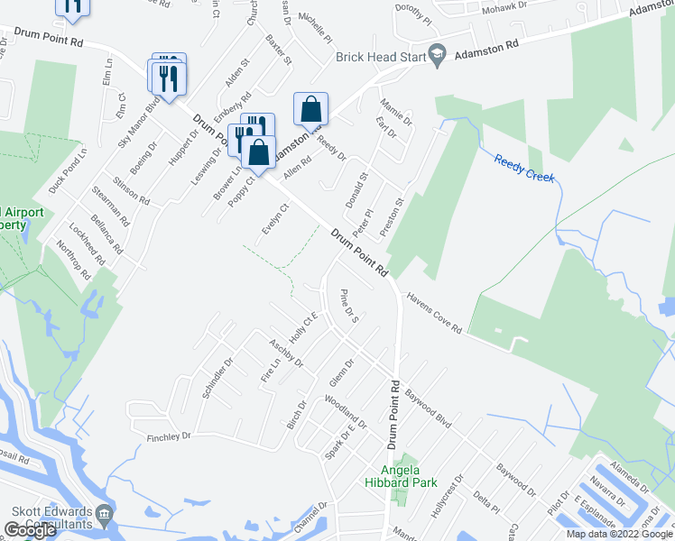 map of restaurants, bars, coffee shops, grocery stores, and more near 11 Baywood Boulevard in Brick Township