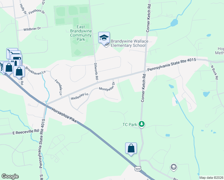 map of restaurants, bars, coffee shops, grocery stores, and more near 236 Montpelier Drive in Downingtown