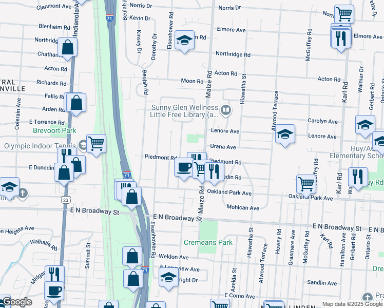 map of restaurants, bars, coffee shops, grocery stores, and more near 890 Piedmont Road in Columbus