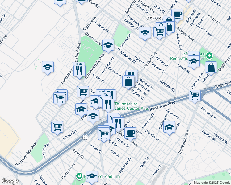 map of restaurants, bars, coffee shops, grocery stores, and more near 5956 Alma Street in Philadelphia