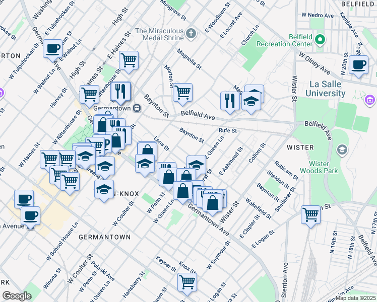 map of restaurants, bars, coffee shops, grocery stores, and more near 5317 Wakefield Street in Philadelphia