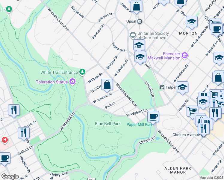 map of restaurants, bars, coffee shops, grocery stores, and more near 624 West Johnson Street in Philadelphia