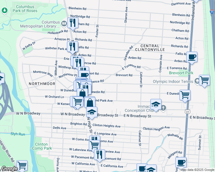 map of restaurants, bars, coffee shops, grocery stores, and more near 129 Piedmont Road in Columbus
