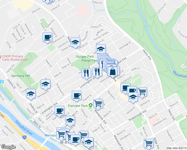 map of restaurants, bars, coffee shops, grocery stores, and more near 4572 Mitchell Street in Philadelphia