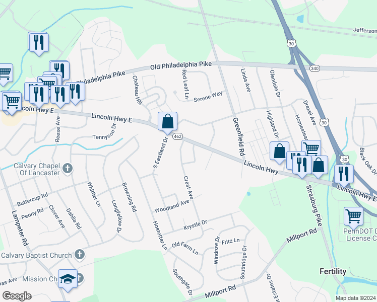 map of restaurants, bars, coffee shops, grocery stores, and more near 8 Landis Avenue in Lancaster