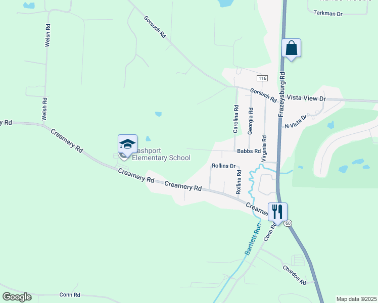 map of restaurants, bars, coffee shops, grocery stores, and more near 3500 Babbs Road in Nashport