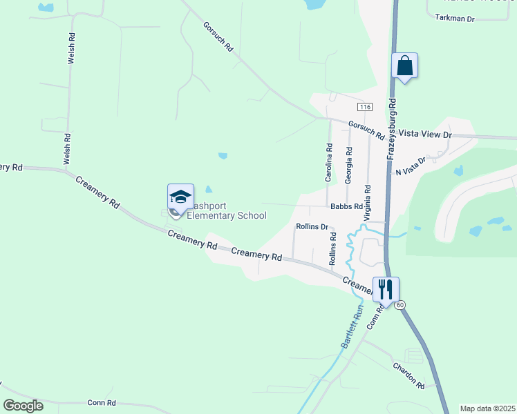 map of restaurants, bars, coffee shops, grocery stores, and more near 3570 Babbs Road in Nashport