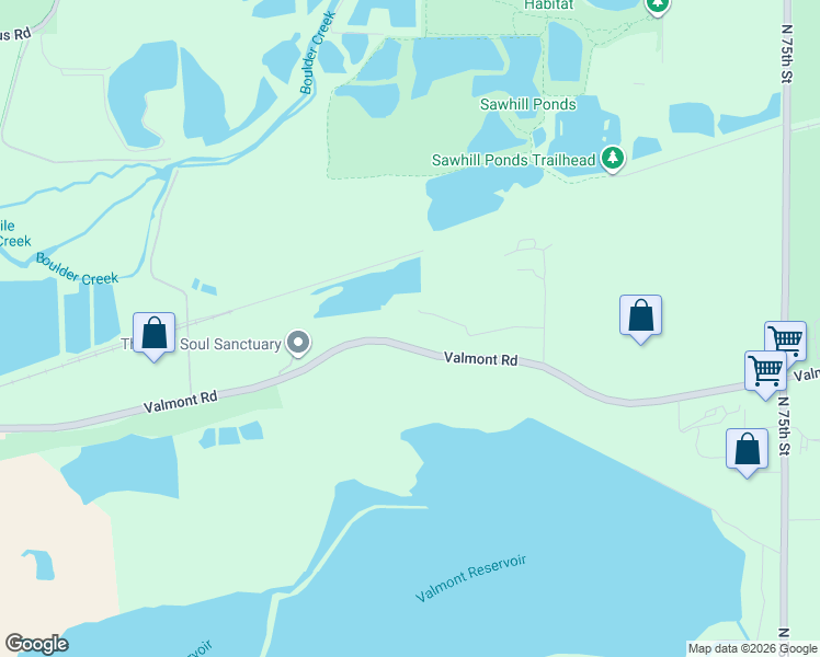 map of restaurants, bars, coffee shops, grocery stores, and more near 6967 Valmont Road in Boulder