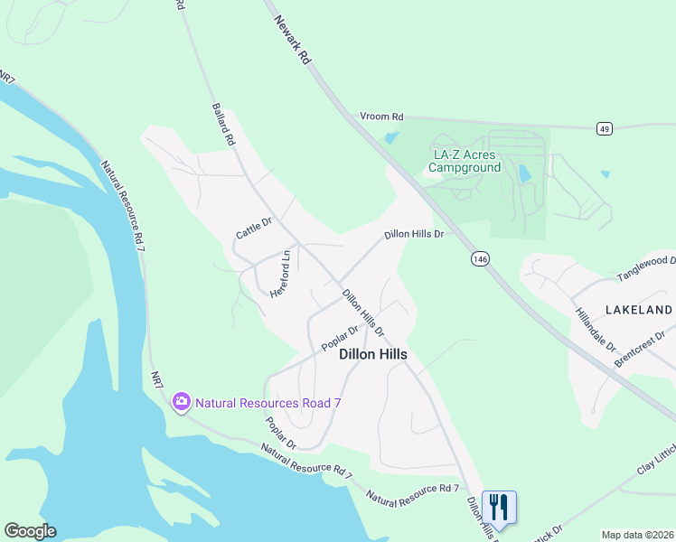 map of restaurants, bars, coffee shops, grocery stores, and more near 5900 Ballard Road in Nashport