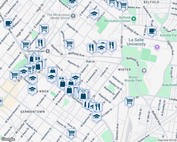 map of restaurants, bars, coffee shops, grocery stores, and more near 271 East Bringhurst Street in Philadelphia