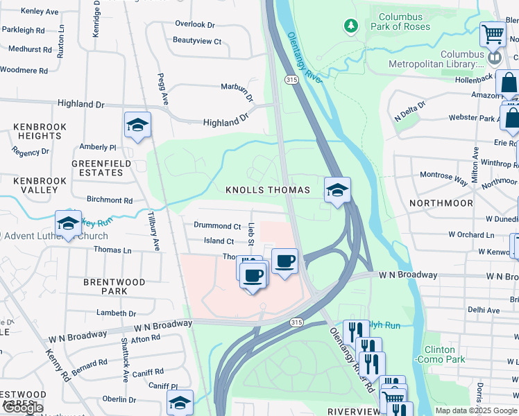 map of restaurants, bars, coffee shops, grocery stores, and more near 636 Latham Court in Columbus