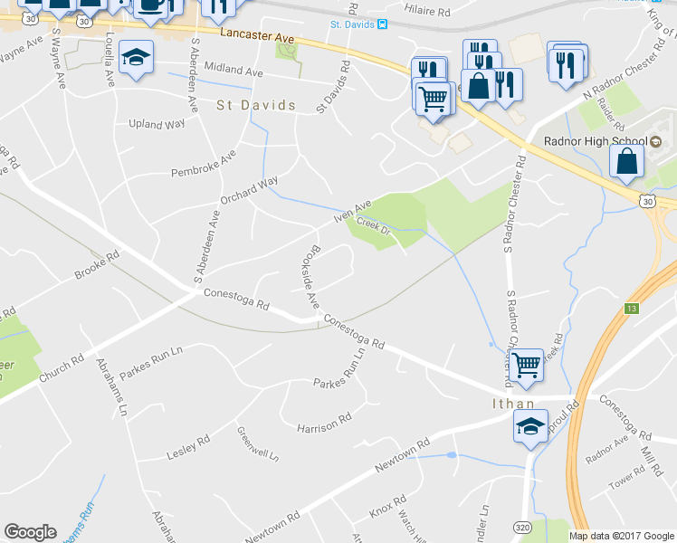 map of restaurants, bars, coffee shops, grocery stores, and more near 336 Oak Terrace in Wayne