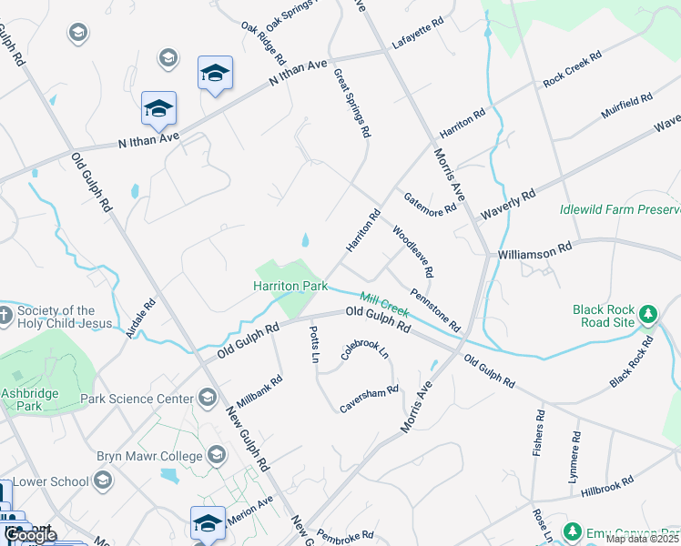 map of restaurants, bars, coffee shops, grocery stores, and more near 822 Pennstone Road in Bryn Mawr