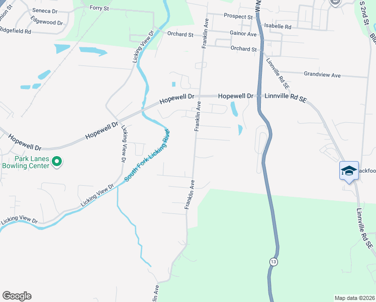map of restaurants, bars, coffee shops, grocery stores, and more near 635 Franklin Avenue in Heath