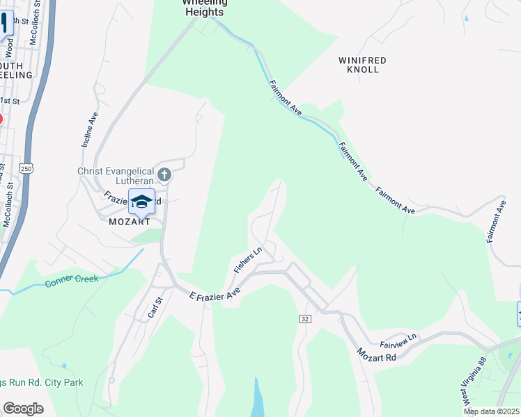 map of restaurants, bars, coffee shops, grocery stores, and more near 50 Hercules Lane in Wheeling