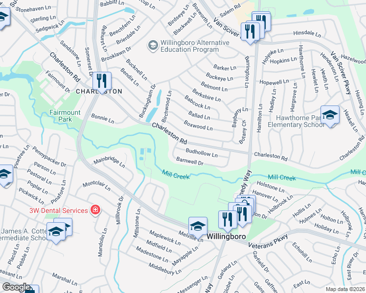 map of restaurants, bars, coffee shops, grocery stores, and more near 5 Budhollow Lane in Willingboro