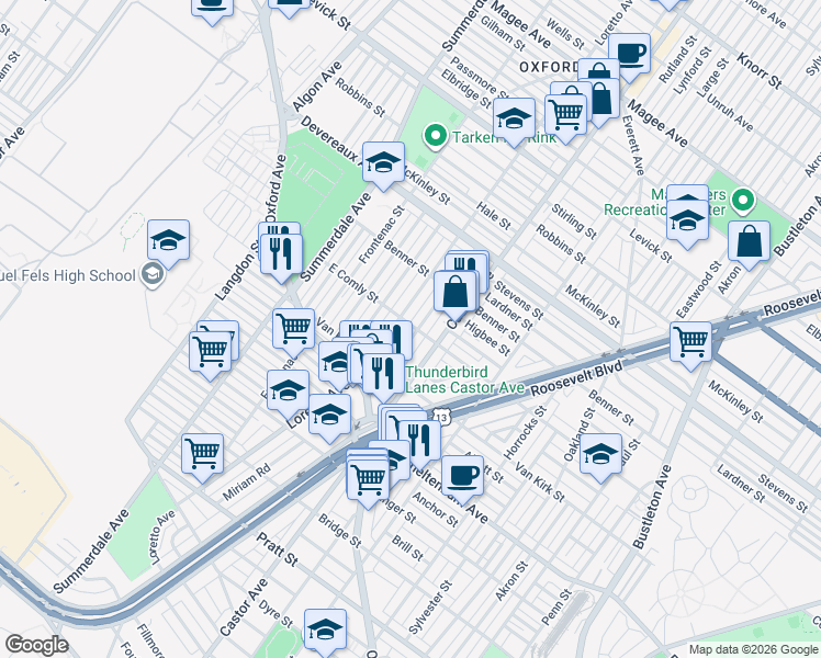 map of restaurants, bars, coffee shops, grocery stores, and more near 6005 Alma Street in Philadelphia