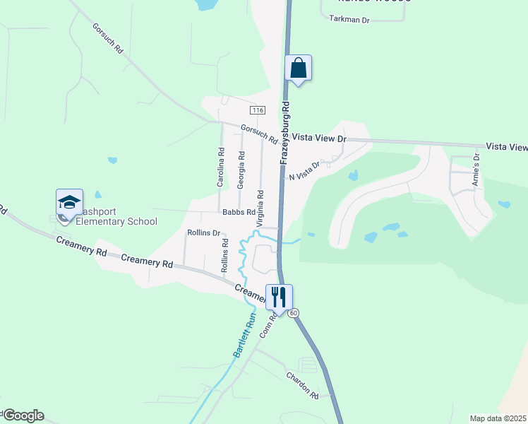 map of restaurants, bars, coffee shops, grocery stores, and more near 6130 Virginia Road in Nashport