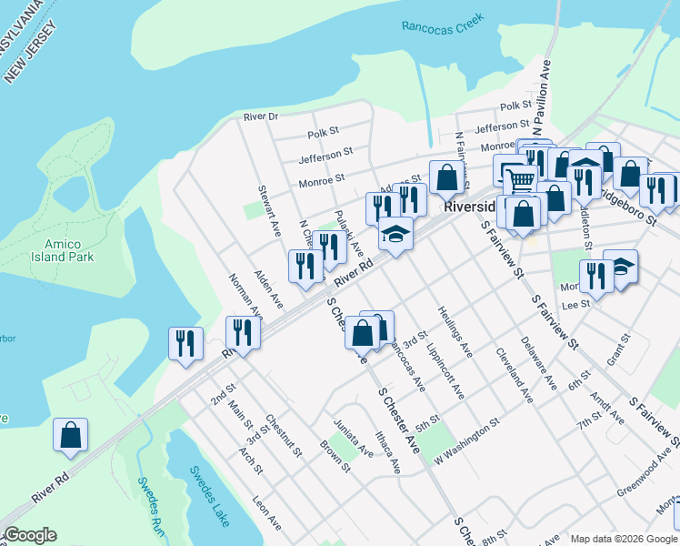 map of restaurants, bars, coffee shops, grocery stores, and more near 647 Saint Mihiel Drive in Delran