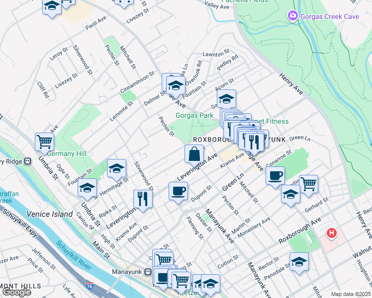 map of restaurants, bars, coffee shops, grocery stores, and more near 399 Hermitage Street in Philadelphia