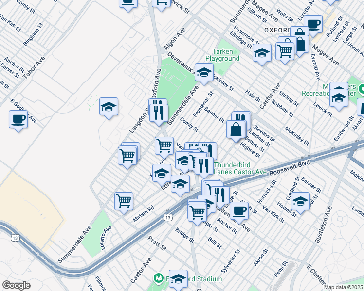 map of restaurants, bars, coffee shops, grocery stores, and more near 5900 Shisler Street in Philadelphia