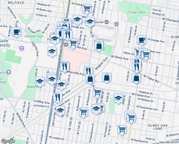 map of restaurants, bars, coffee shops, grocery stores, and more near 5417 North 11th Street in Philadelphia