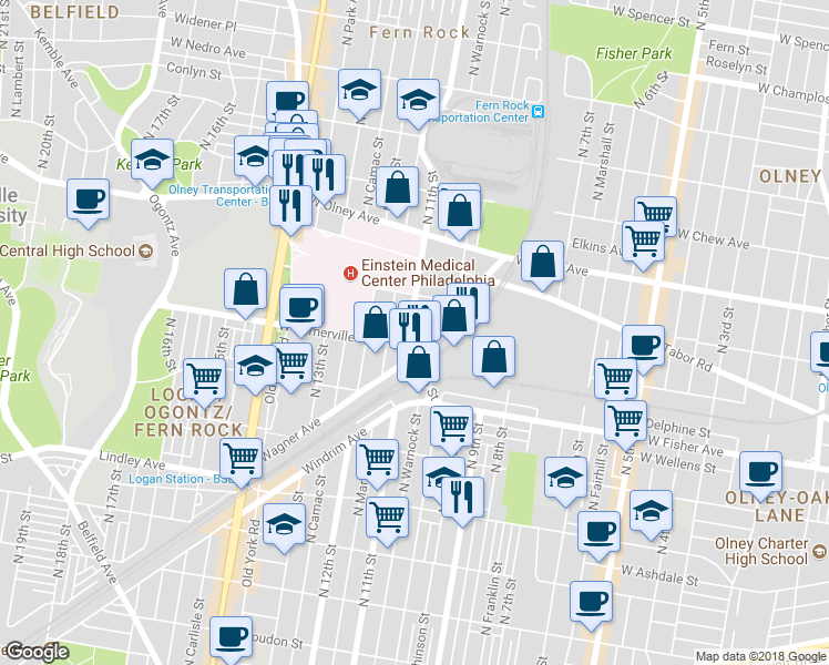 map of restaurants, bars, coffee shops, grocery stores, and more near 5417 North 11th Street in Philadelphia