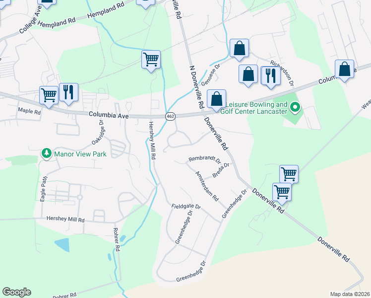 map of restaurants, bars, coffee shops, grocery stores, and more near 135 Hampden Drive in Mountville