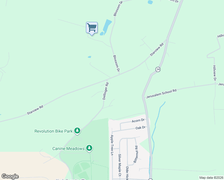 map of restaurants, bars, coffee shops, grocery stores, and more near 645 Dellinger Road in Mount Wolf