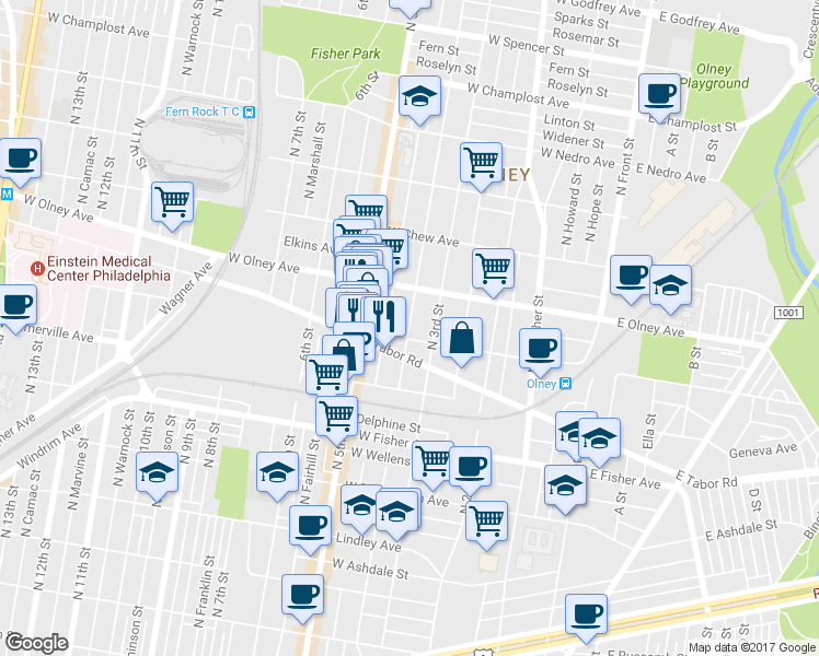 map of restaurants, bars, coffee shops, grocery stores, and more near 5509 N 4th St in Philadelphia