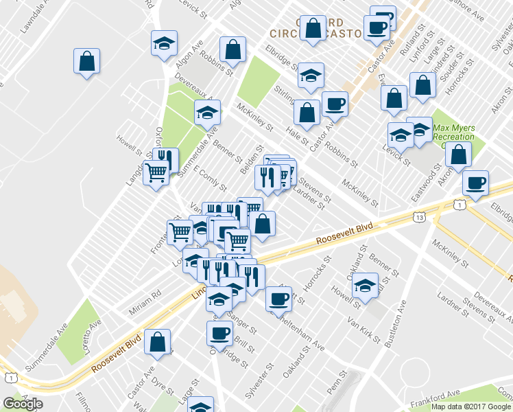 map of restaurants, bars, coffee shops, grocery stores, and more near 6005 Alma Street in Philadelphia