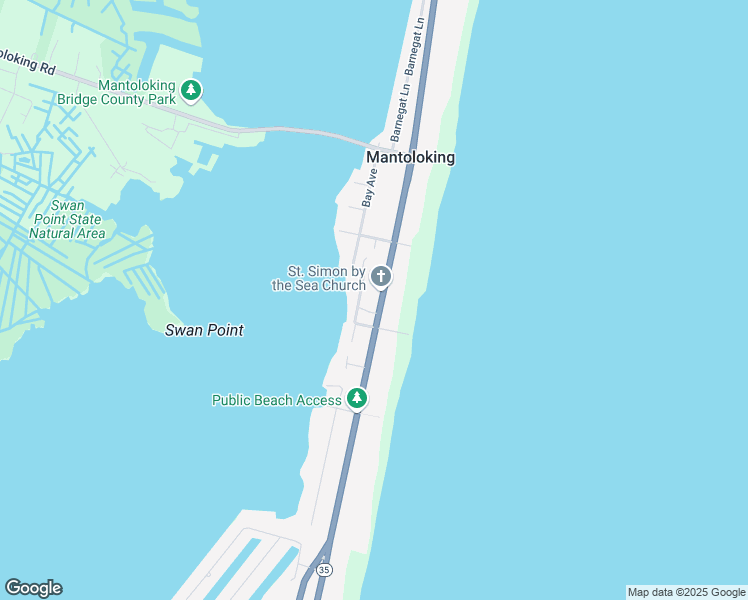 map of restaurants, bars, coffee shops, grocery stores, and more near 1329 Bay Avenue in Mantoloking