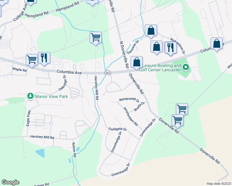 map of restaurants, bars, coffee shops, grocery stores, and more near 135 Hampden Drive in Mountville