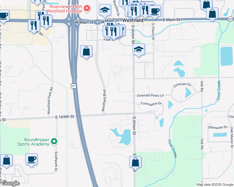 map of restaurants, bars, coffee shops, grocery stores, and more near 181 Southridge Lane in Westfield