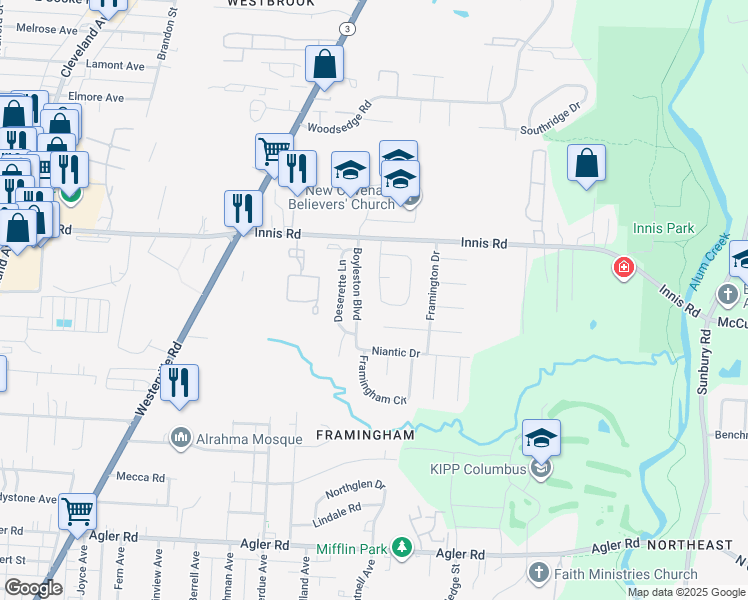 map of restaurants, bars, coffee shops, grocery stores, and more near 3245 Abingdon Drive in Columbus