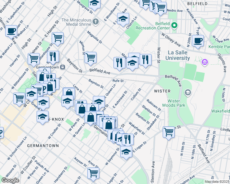 map of restaurants, bars, coffee shops, grocery stores, and more near 271 East Bringhurst Street in Philadelphia