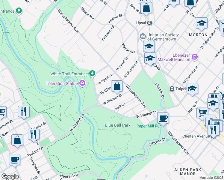 map of restaurants, bars, coffee shops, grocery stores, and more near 1006 West Cliveden Street in Philadelphia