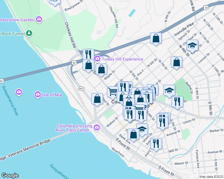 map of restaurants, bars, coffee shops, grocery stores, and more near 259 North 3rd Street in Columbia