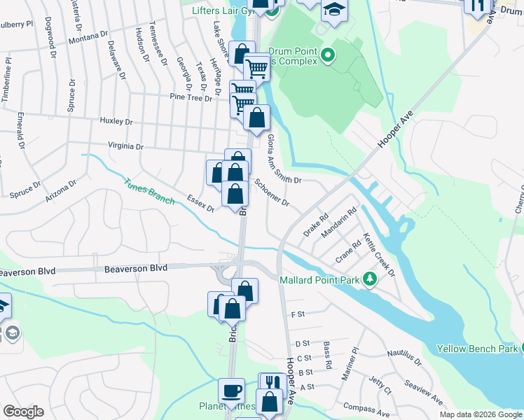 map of restaurants, bars, coffee shops, grocery stores, and more near 141 Tunes Brook Drive in Brick Township