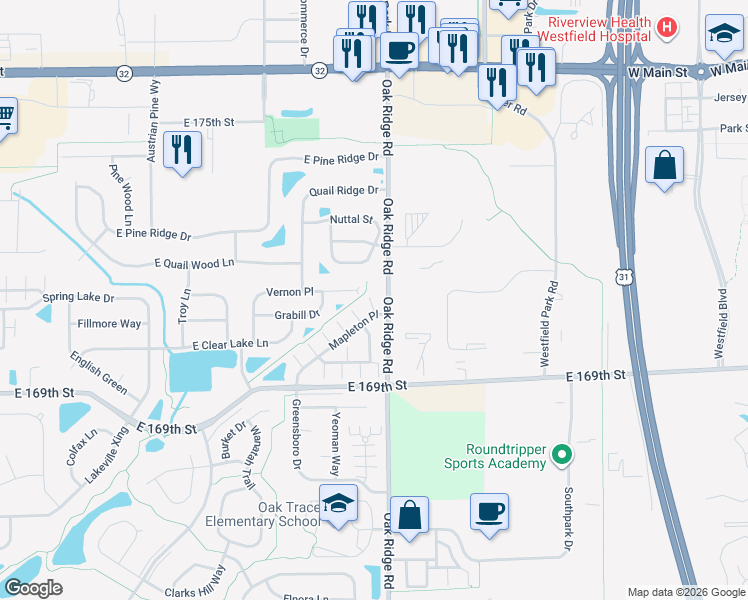 map of restaurants, bars, coffee shops, grocery stores, and more near 659 Decatur Drive in Westfield