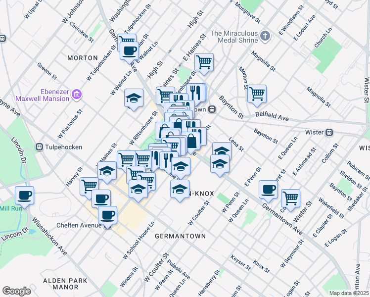 map of restaurants, bars, coffee shops, grocery stores, and more near 5600 Germantown Avenue in Philadelphia