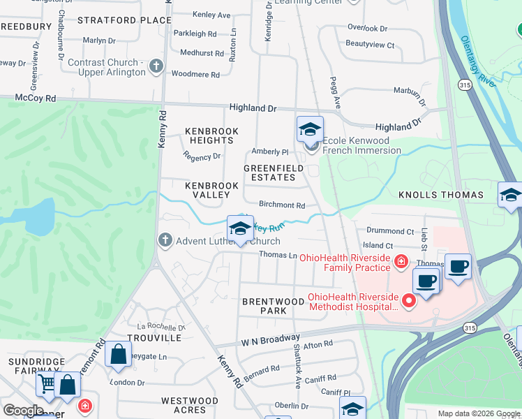 map of restaurants, bars, coffee shops, grocery stores, and more near 1007 Birchmont Road in Columbus
