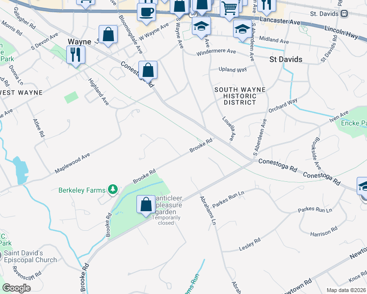 map of restaurants, bars, coffee shops, grocery stores, and more near 658 Brooke Road in Wayne