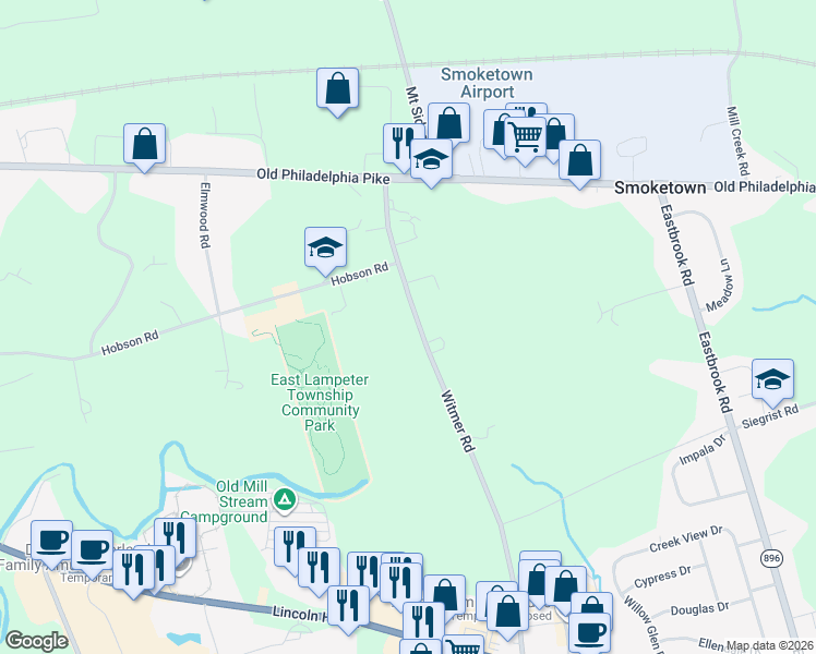 map of restaurants, bars, coffee shops, grocery stores, and more near 158 Witmer Rd in Lancaster