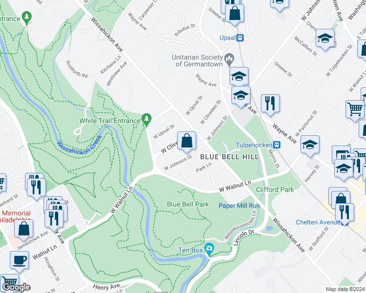 map of restaurants, bars, coffee shops, grocery stores, and more near 1004 West Cliveden Street in Philadelphia