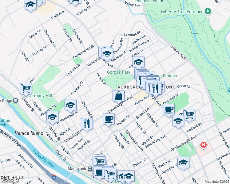 map of restaurants, bars, coffee shops, grocery stores, and more near 401 Hermitage Street in Philadelphia