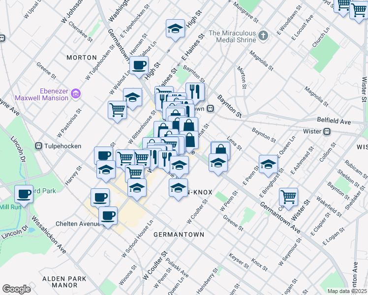map of restaurants, bars, coffee shops, grocery stores, and more near in Philadelphia