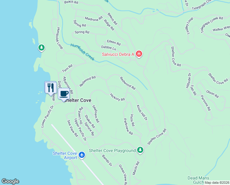 map of restaurants, bars, coffee shops, grocery stores, and more near 31 Fir Court in Whitethorn