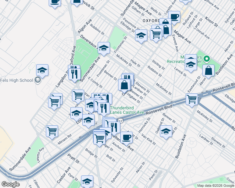 map of restaurants, bars, coffee shops, grocery stores, and more near 6005 Alma Street in Philadelphia